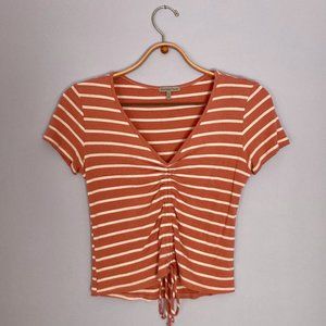 RIBBED PINK SYNCH TOP Striped V-neck